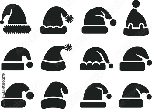 Vector art of collection of santa hats in black