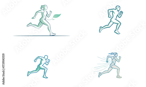 Running athlete sport training outline vector illustration
