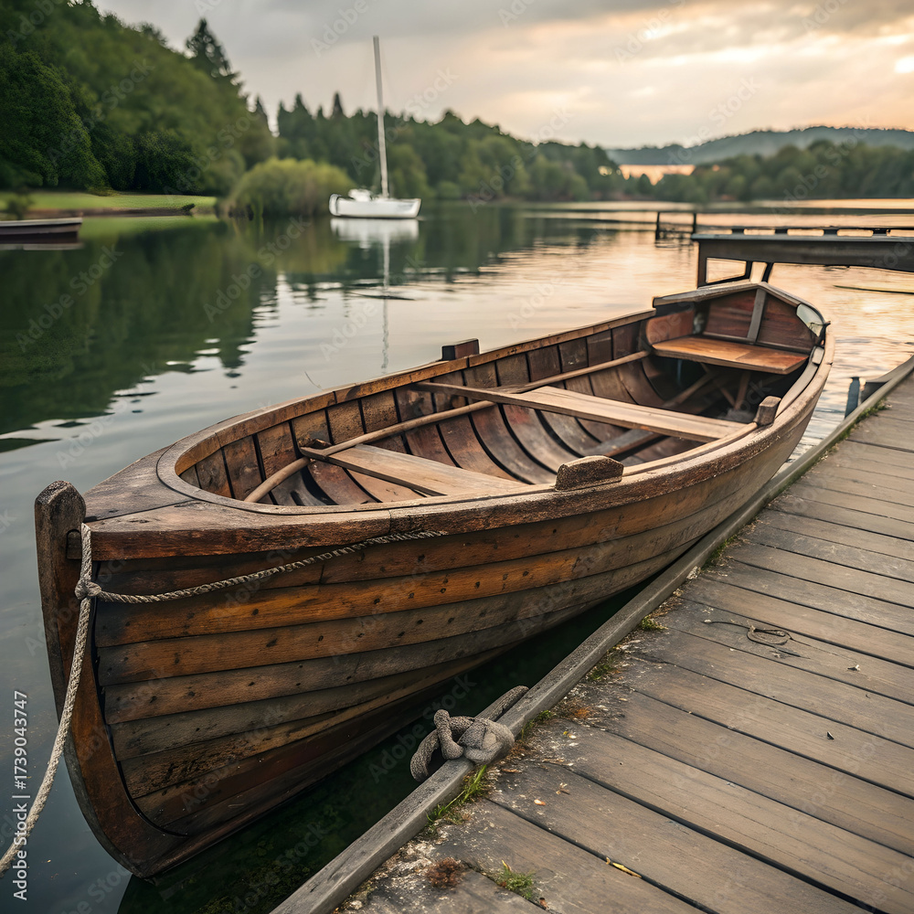 Obraz premium Vintage wooden rowboat awe inspiring