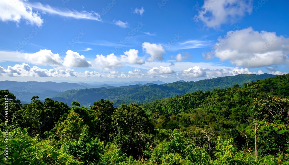 Fototapeta premium Forested hills under cloudy sky