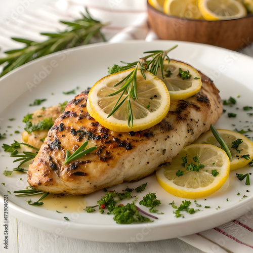 Grilled chicken breast with lemon and herbs