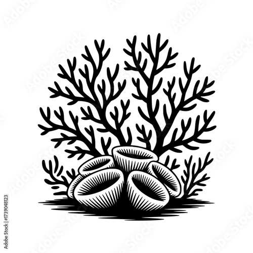 Vector art of black and white folk art pattern