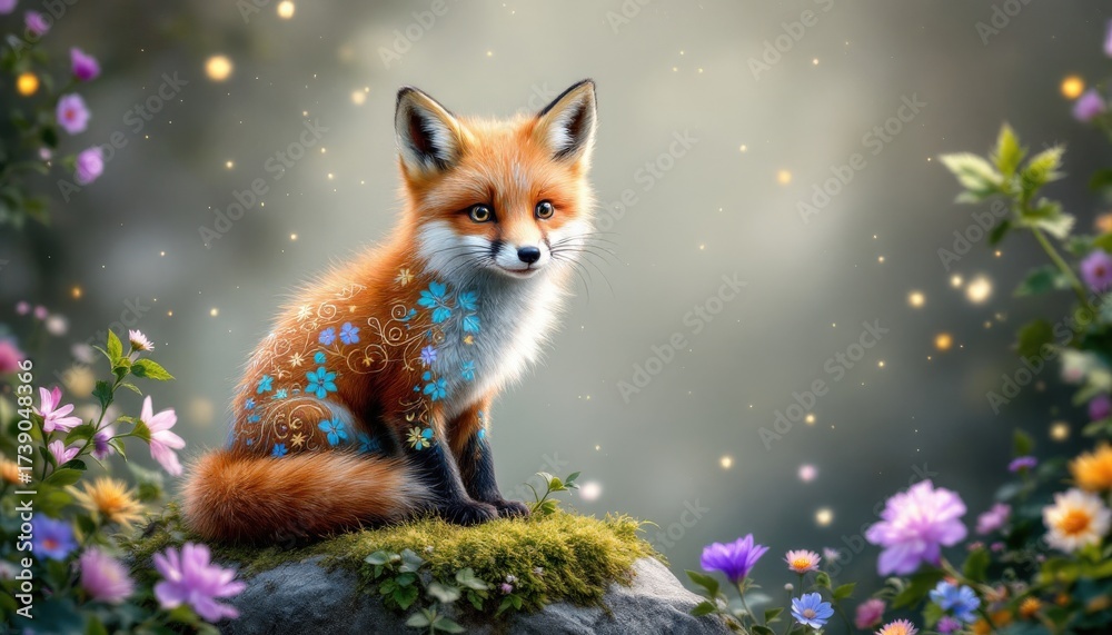 Fototapeta premium A Fox in Floral Repose