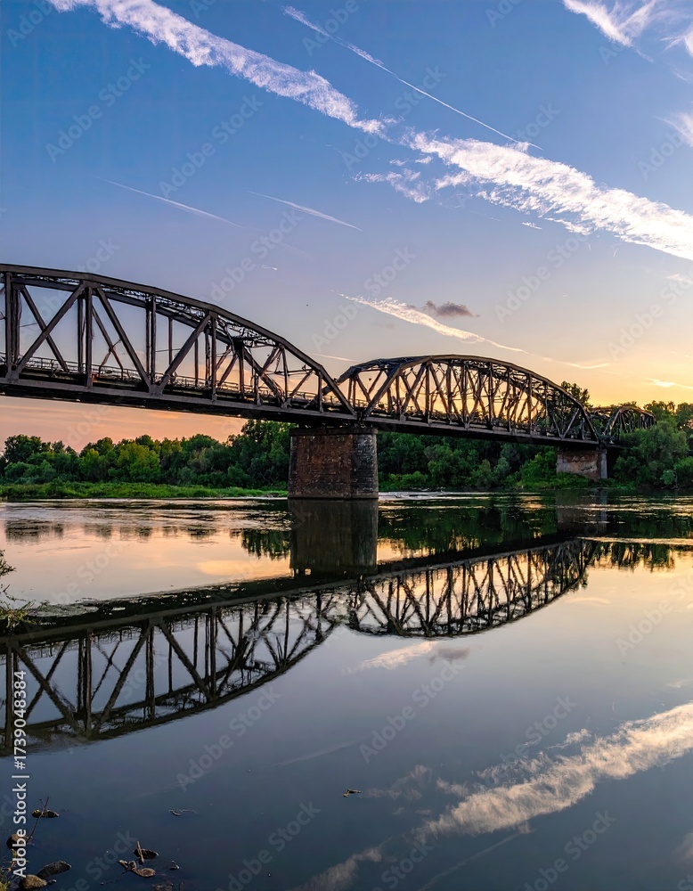Naklejka premium Arched bridge reflected in still water