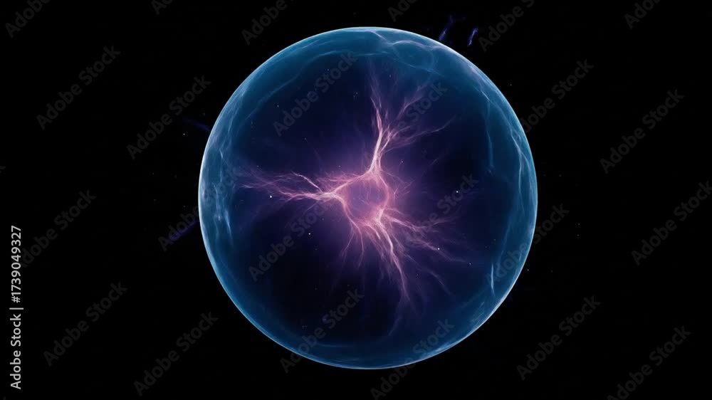 A plasma ball with lightninglike discharges set against a black backdrop