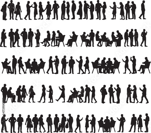 Silhouettes of people interacting and using phones