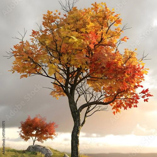 Autumnal tree a 3d render of a small tree with vibrant fall foliage