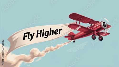 A simple 3D rendered illustration of a red single-engine airplane pulling a white banner across a light blue sky (1)_traced