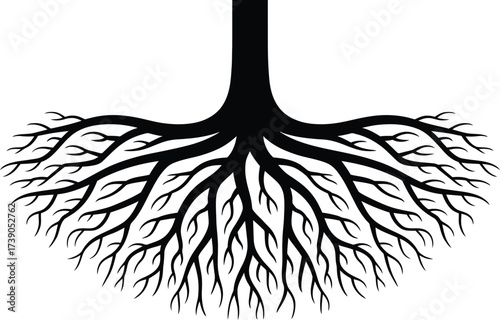 Abstract tree roots vector graphic design showcasing intricate network connections and growth symbolism perfect for nature related projects or representing interconnectedness and deep foundations