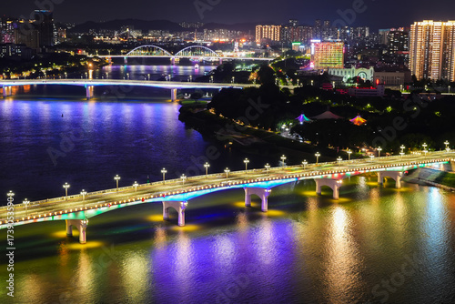 Photography The Night cityscape of Nanning city's downtown, the big city in Guangxi province, south of China