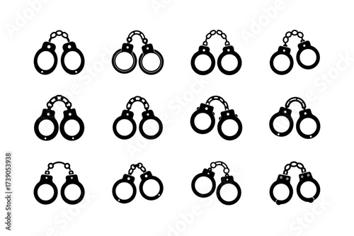 Handcuffs Icon Vector Illustration – Police Restraint Symbol Set for Law and Security Design