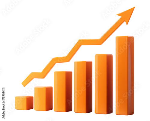 Free Download 3D ascending bar chart with upward arrow showing business growth and financial success, isolated on transparent background - GFXLoad