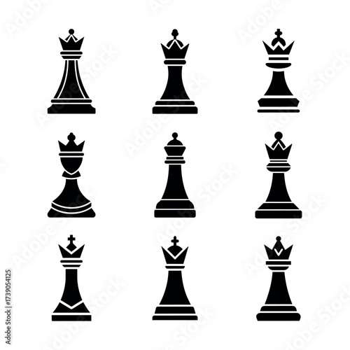 Chess Piece Icon Vector Illustration – King and Queen Symbol Set for Strategy and Board Game Design