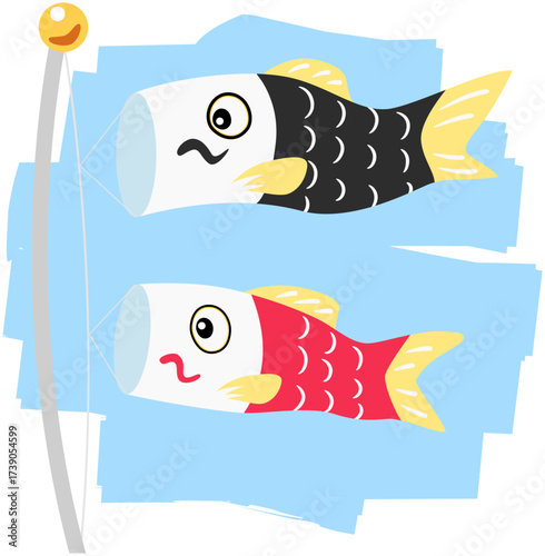 Colorful Koinobori Carp Streamer Illustration for Children’s Day in Japan