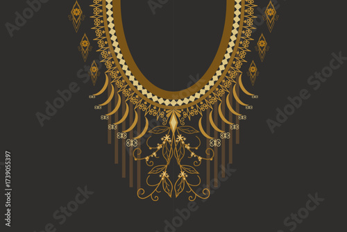 Gold necklace on black background. It’s design for collar pattern, shirt design, fabric design and much more.