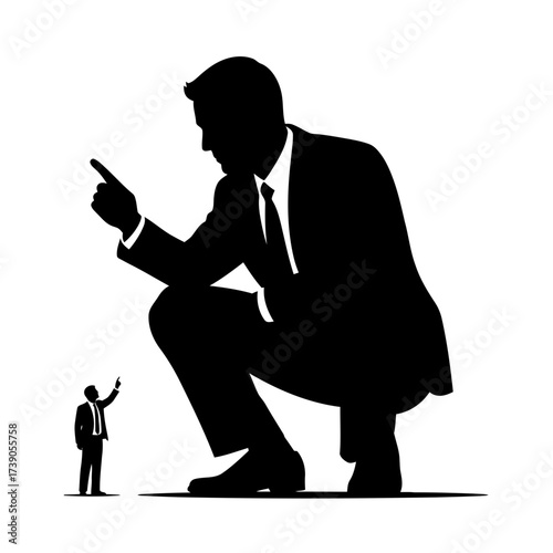 Conceptual illustration of corporate hierarchy and power dynamics between businessmen