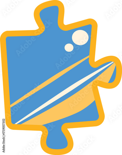 Vibrant Blue Orange Puzzle Piece Flat Illustration with Stripes Circles Problem Solution