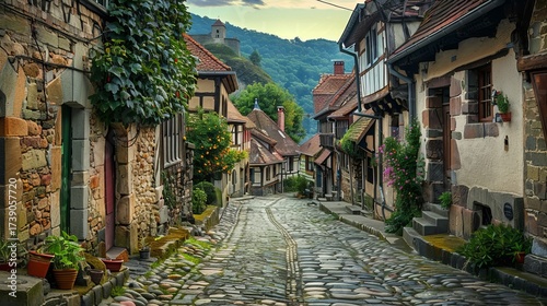 An Old Cobblestone Road in a Historic European Village