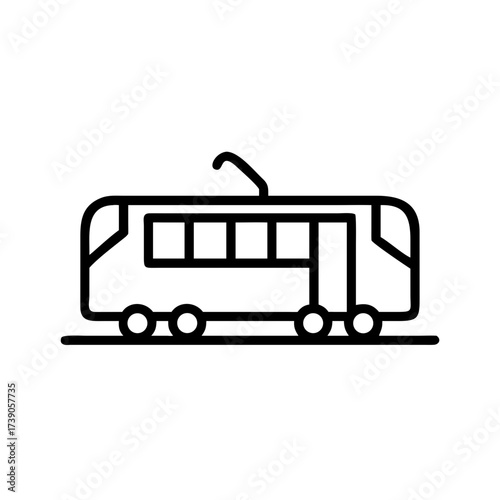 Minimalist flat illustration of a modern tram, showcasing sleek design and urban transportation concept, emphasizing public transit and city infrastructure