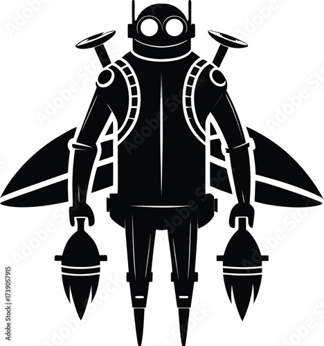 Futuristic Black Jetpack Silhouette Vector – Sci Fi Flying Technology Illustration