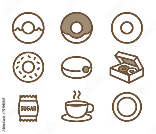 Donut and coffee line icons - sweet treats and hot beverages collection
