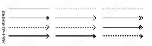 Straight and dashed line arrow icon set. Vector illustration