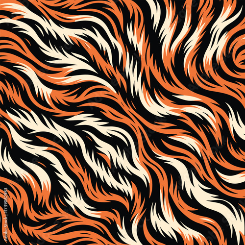 Wild tiger skin vectand illustration featuring striped animal fur texture background, perfect fand wallpaper, fabric, tile surfaces, and artistic designs.
