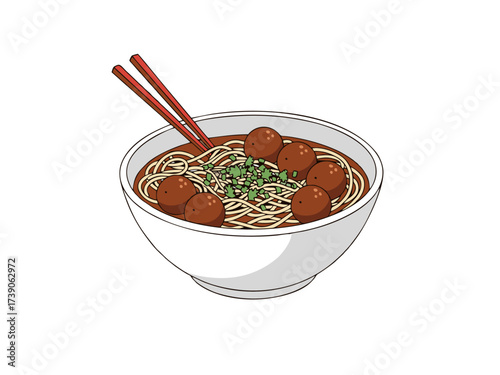 vector illustration of meatball noodles with a white background