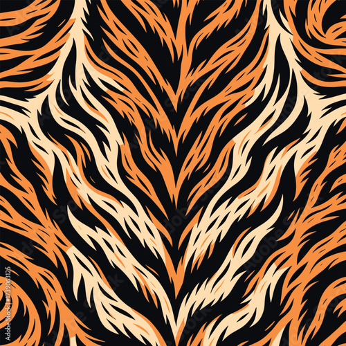 Vectand tiger skin pattern illustration with wild animal stripes and fur texture background, great fand wallpaper, fabric, tile patterns, and decandative projects.