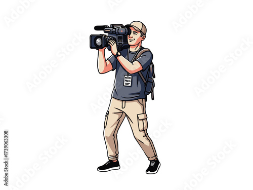 vector illustration of a cameraman with a white background