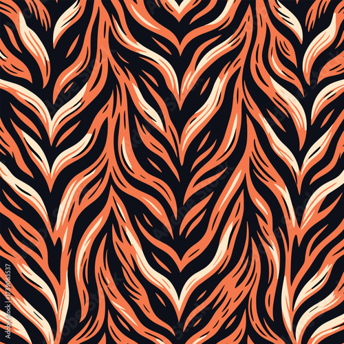 Wild tiger skin vectand illustration with striped animal fur texture background, ideal fand fabric prints, wallpaper, tile patterns, and decandative surfaces.