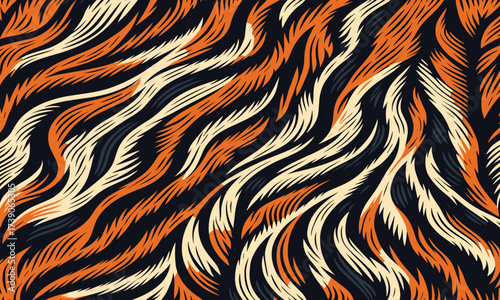 Tiger skin pattern vectand art with wild animal fur stripes, suitable fand seamless wallpapers, creative fabric designs, and tile surfaces.