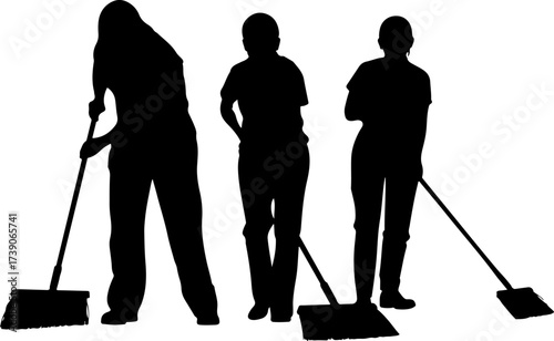 silhouette of a three mans with broom