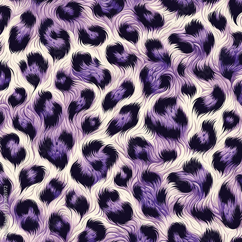 Stylish purple leopard texture background featuring wild animal fur pattern for modern fashion clothing, textile prints, interior decor, and digital artwork.