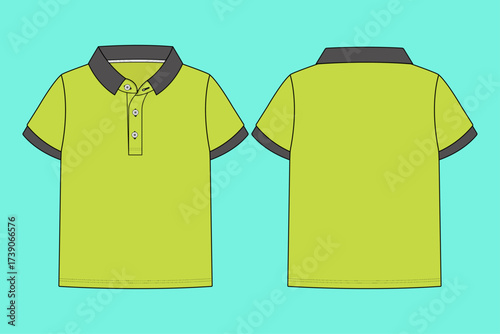 Classic Pique Knit Polo with Contrast Collar and Tipped Cuff Technical Flat CAD.