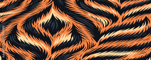 Vectand tiger skin illustration highlighting wild animal stripes and fur texture, perfect fand creative wallpaper backgrounds, fabric prints, and tiles.