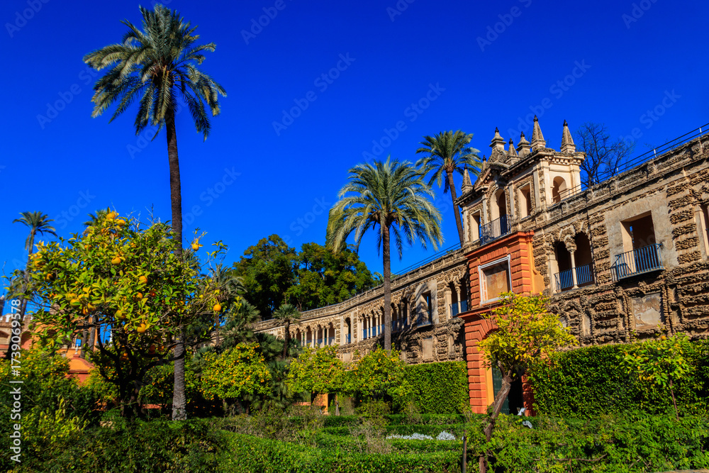 Fototapeta premium Gardens of the Royal Alcazar Palace in Seville, Spain