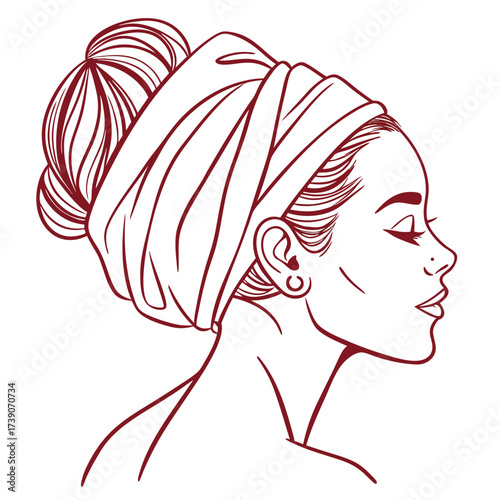 Elegant woman wearing headwrap in profile view