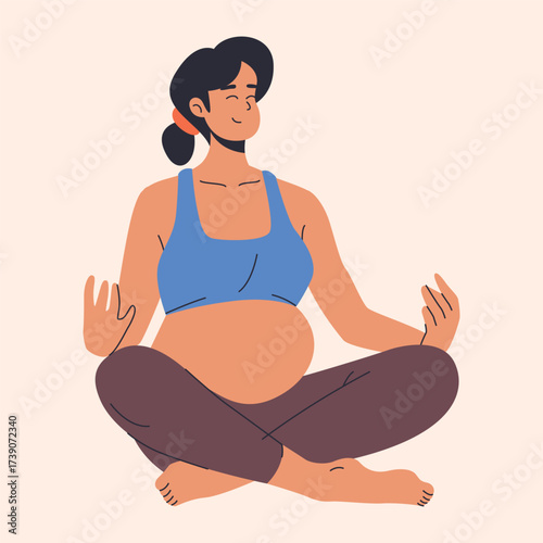 Mother Pregnant doing yoga exercise indoors