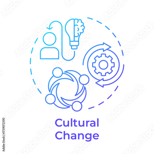 Cultural change blue gradient concept icon. Sharing values, beliefs, behaviors. Type of organizational shift. Round shape line illustration. Abstract idea. Graphic design. Easy to use in presentation