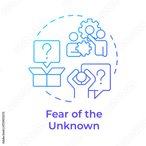 Fear of unknown blue gradient concept icon. Unsure about future processes and conditions. Barrier to change. Round shape line illustration. Abstract idea. Graphic design. Easy to use in presentation