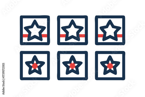 Six patriotic star icons for independence day