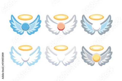 Collection of angel wings with halo for design