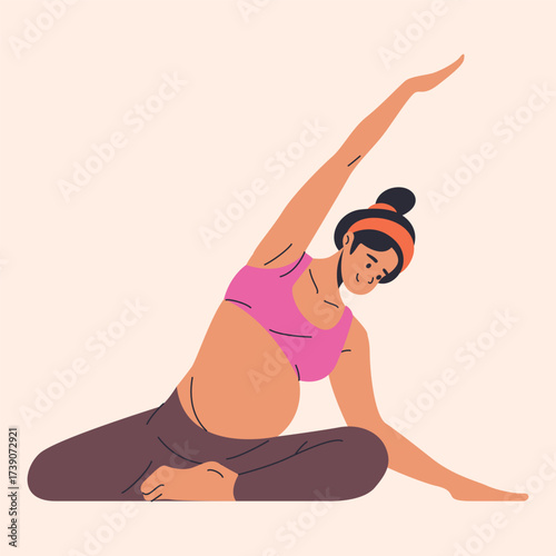 Mother Pregnant doing yoga exercise indoors