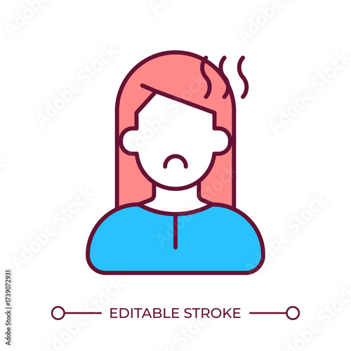 Hot flashes line color icon. Symptom of menopause. Women health challenges caused by aging. Climacteric duration. Isolated vector illustration. Flat colorful symbol design. Editable stroke
