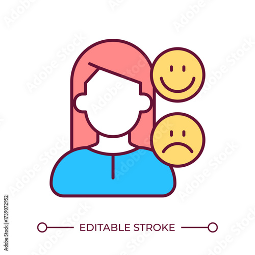 Mood changes line color icon. Hormonal fluctuation impact on emotional state. Menopause symptom. Women health support. Isolated vector illustration. Flat colorful symbol design. Editable stroke