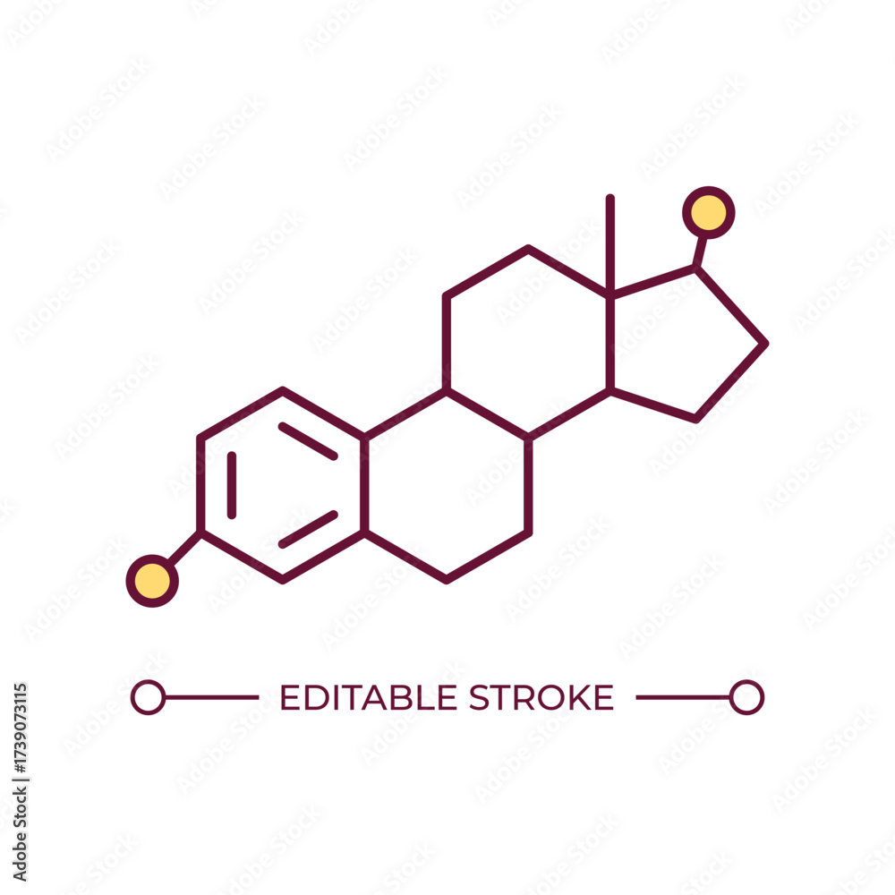 Fototapeta premium Estrogen line color icon. Group of hormones crucial for female reproductive development. Women health regulation. Isolated vector illustration. Flat colorful symbol design. Editable stroke