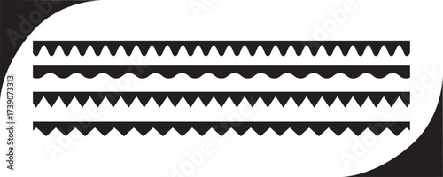 Scalloped edge Simple scalloped border set. Abstract shape for design or web template.  Geometric shapes with scallop edges. Texture ribbons isolated on white background. 