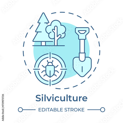 SIlviculture soft blue concept icon. Pest control. Tree planting. Ecosystem growth, preservation. Round shape line illustration. Abstract idea. Graphic design. Easy to use in brochure, booklet