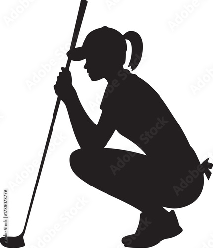 Dynamic black silhouette of a woman golfer in mid swing capturing athletic motion and focus